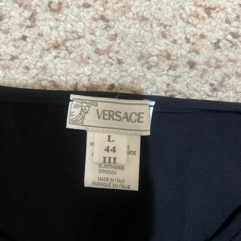 Versace Black Jersey knit Stretch Fitted Embellish Short Sleeve Blouse Top  sz S - Picture 8 of 11